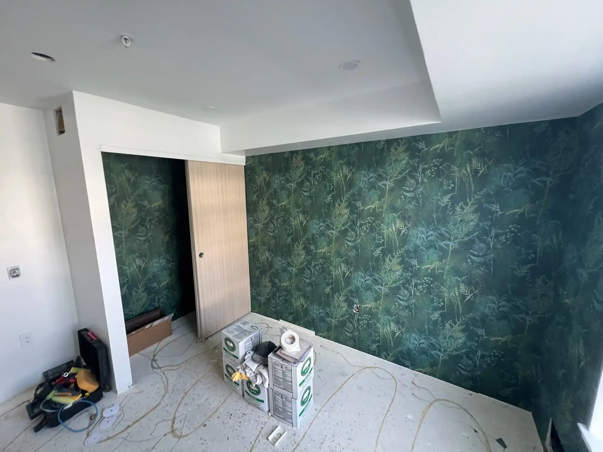 Accent wall wallpaper installation
